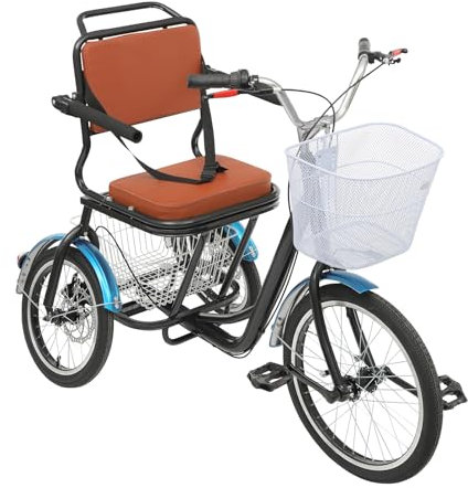 Dreirad für ältere Menschen, kompakt und langlebig, einfache Montage, mit Rückenlehne und Korb - ideal für Gehhilfe im Alltag - 3-Rad-Fahrrad, 20''+16'' Überschlag verhindern - Dreirad (Schwarz)