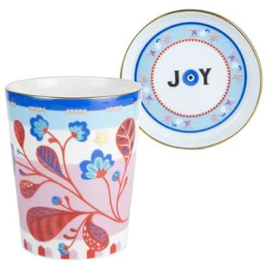 Baci Milano Verre avec soucoupe ou couvercle n° 1 collection Mamma Mia en porcelaine Ø 9 x h 12 cm - Feuilles/Joy