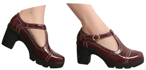 Mary Janes Shoes Women's Costume Shoes with Block Heel Party Evening Shoes Elegant Dirndl Shoes Wedding Shoes Oktoberfest Work Pumps Traditional Ankle Strap Pumps, red, 10 UK