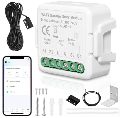 Apriporta WiFi garage door opener, apricancello wifi controllo Tuya App, apricancello intelligente compatibile con Alexa, Google Assistant, nessun hub richiesto, 2.4 GHz (1 Pezzi)