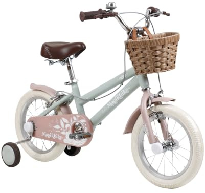 Tecnobike Shop Bicicletta Bambina Vintage Magik Bike Antonella con Cestino e Rotelle Rimovibili, Telaio in Acciaio, Sella Regolabile, Bici Bambina (Taglia 12)