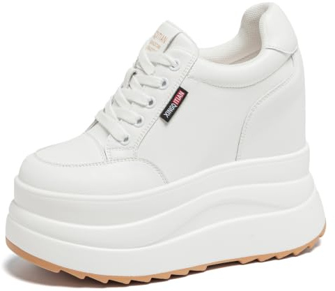 AONETIGER Talon CompenséEs Femme Baskets Mode Plateforme Tendance Cuir DéContractéEs Chaussures Confortables L'IntéRieur Hausse Talons Chaussures(Noir,37EU)