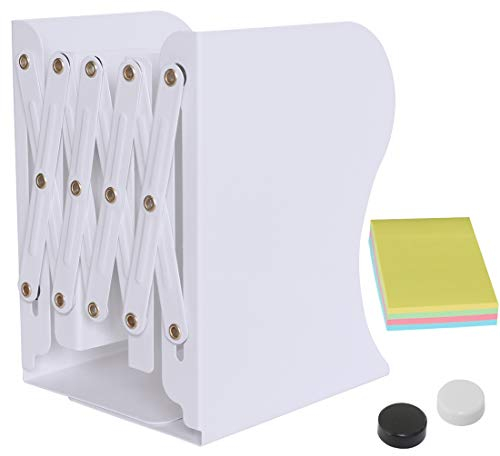 DARUITE Buchstütze, Verstellbar Buchstützen Kinder Metall Bücherhalter für Bücherregal Küche Büro Schule Bibliothek Weiß