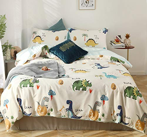 GETIYA 【Neueste】 Baby Bettwäsche 100x135 Baumwolle Kinder Dinosaurier Bettwäsche Cartoon Bettbezug Dino Muster Wende Bettwäsche Baumwolle mit Kissenbezug 40x60 Jungen Mädchen Bettwäsche Einzelbett