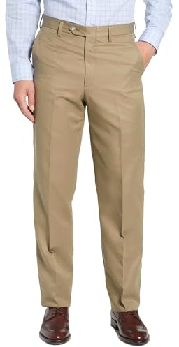 Men's Cozy Hidden Expandable Waist Dress Pants | Premium Stretch Texture Weave Work to Weekend Pant(Khaki,30W×32L)