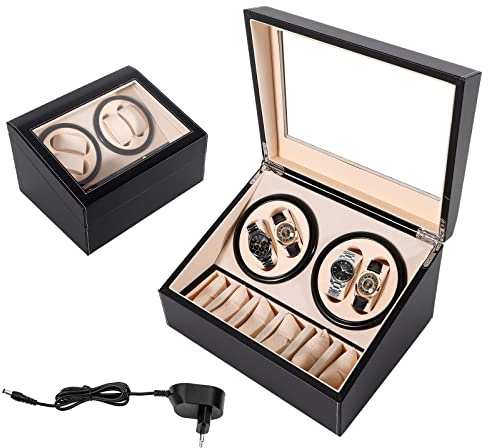 SENDERPICK Caja giratoria automática para relojes, 4 + 6 unidades, madera de poliuretano, fibra de carbono, caja de vitrina, Vestido