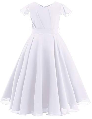 Vestidos de niña de flores Boho largo de gasa vestido de princesa de boda primera comunión una línea de dama de honor vestido de noche, Blanco, 11-12 Años