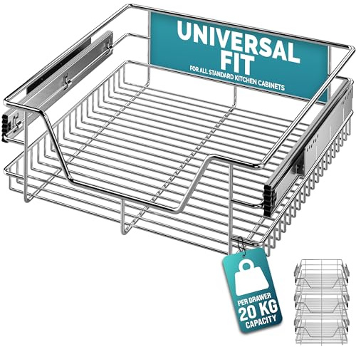 CASARIA® 3x Bandejas de Metal Telescópicas 50cm Cestas de Almacenamiento Extraíble Carga 20Kg Cocina Cromada