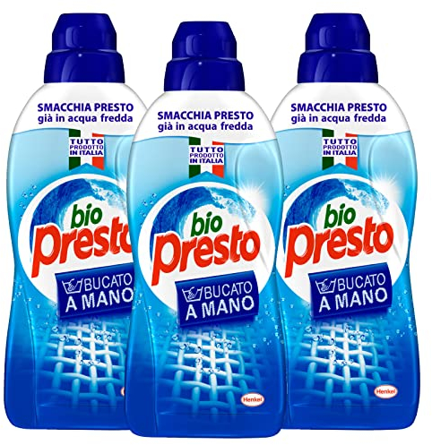 3x Bio Presto Bucato a Mano Detersivo Liquido - 3 Flaconi da 750 ml Ognuno