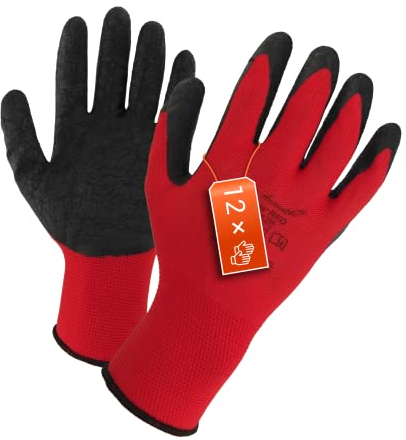 WS-Pro Arbeitshandschuhe Mit Latexbeschichtung - 12 Paar - Für Damen Und Herren - Robuste Montagehandschuhe Für Heim Und Garten - Größe 6