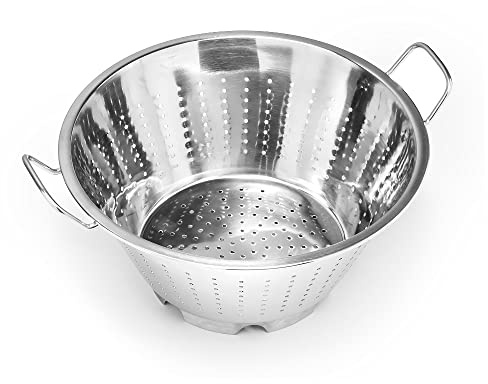 Forgast Scolapasta Perforato con Manico Due Manici 28 cm, Acciaio Inossidabile Inox, Colapasta Colabrodo Collino Cucina per Pasta, Verdura, Frutta, Argento