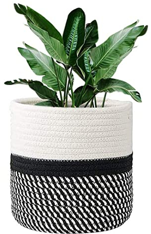 Yililay Cotton Rope Plant Basket With Liner Woven Indoor Plant Pots Storage Basket for Planter Flower Pots 25cm