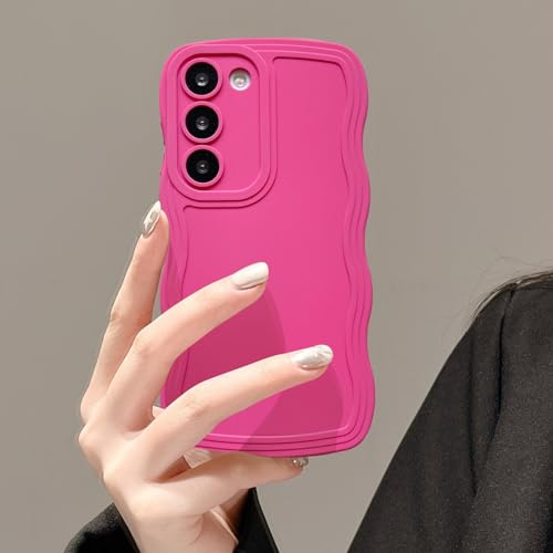UEEBAI Case for Samsung Galaxy S22 5G Wave Frame Phone Case,Cute Wave Frame Slim Fit Shockproof Phone Bumper Cover Soft Pretty Curly Wavy Case Anti-Scratch TPU Case - Rose Red