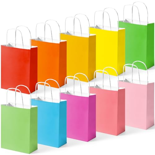 Koogel 40 Stück Papiertüten, Bunte Geschenktüten Kraftpapiertüten mit Henkel, Geschenktaschen für Einkaufen Hochzeiten Verpackungen Kindergeburtstag