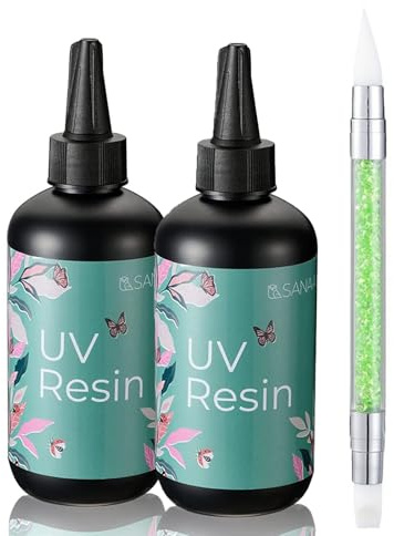 SANAAA Resina UV Trasparente 400g con una penna Art Sculpture, Colla UV Dura Epossidica Resina Per Gioielli, per l'artigianato artistico che creano Stampi, Decorazioni accessori per nail art