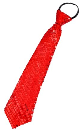 Cravatta unisex con paillettes luccicanti per uomo e donna con glitter lucidi pre-annodata con cerniera, Rosso, As show