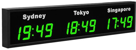 Horloge à Fuseaux Horaires Mondiaux, Horloge Numérique à Fuseaux Horaires Multiples, Horloge Mondiale à 3/4/5 Villes, pour Entreprises Multinationales, Hôtels, Bureaux,3City-Green