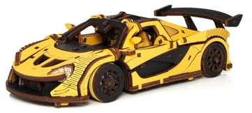 EWA - Puzzle 3D - Voiture de course - Kit de modélisation en bois pour adultes - Avec mécanisme à remonter, roues mobiles et intérieur détaillé - Jouet de voiture en bois - Cadeaux pour adolescents et