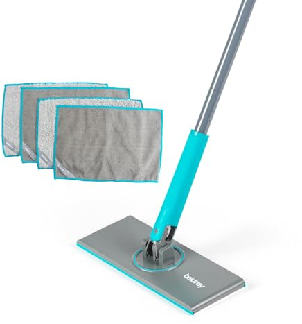 Beldray Anti-Bac Clip-to-Grip All-Surface Mop - Large Mop Head, Tiles/Floor/Window/Mirrors, Hygienic Push Release Handle, 360° Swivel Head, 4 Machine Washable Cloths, Cleaning & Dusting, Wet & Dry