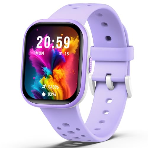 Teslahero Upgraded Kids Smart Watch Fitness Tracker, 1.85 Screen with 12 Puzzle Games, Heart Rate Sleep Monitor, Pedometer, Waterproof Activity Tracker with/without APP for Fitbit Boys Girls (Purple)