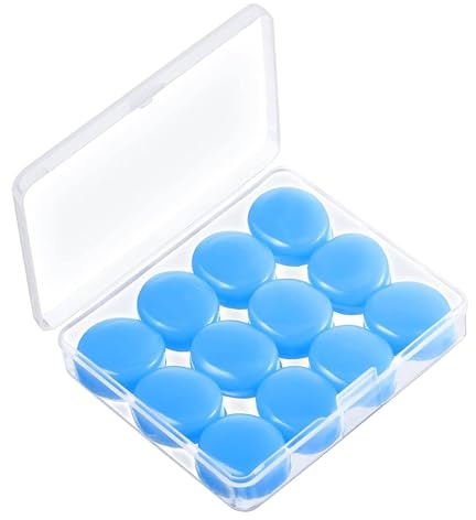 Funalix Silikon Ohrstöpsel,12 Stück wiederverwendbare wasserdichte geräuschunterdrückende Silikon-Ohrstöpsel für Erwachsene/Kinder,für Schwimmen,Schnarchen,Schlafen und Studieren(Blau)