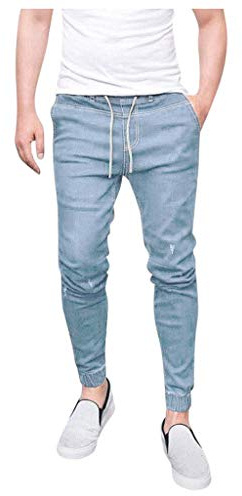 Jean en denim pour homme, taille élastique, jambe fuselée, cordon de serrage, pantalon moulant, coupe ajustée, extensible, tendance, pantalon long, tissu durable, avec poches, style Y2K, streetwear