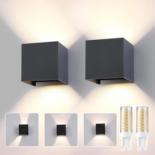 wisdom line 2 Pezzi Applique da Esterno/Interno Moderna, Lampada da Parete LED 9W 4000K (Bianco Freddo), IP65, Angolo Regolabile 120°, G9, Antracite, per Giardino, Terrazzo, Ingresso