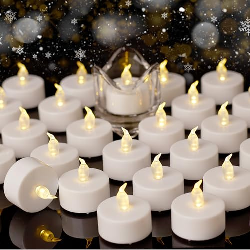 Auralome Velas de Té LED - Vela Efecto Llama 24 Piezas Eléctricas Pilas Pequeñas Falsas Artificiales con Parpadeante Luz Blanca Decoración para Bodas Fiestas Navidad Pascua Hogar