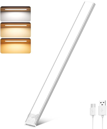 Luce Armadio LED con Sensore, 3 Temperature di Colore Dimmerabile Led con Sensore di Movimento, USB Ricaricabile Magnetica Lampada, Luce Led Sottopensile per Cucina Garage Scale Bagno Corridoio