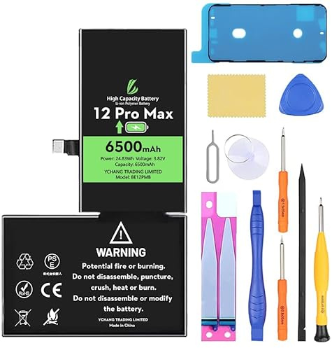 LL TRADER Batterie pour iPhone 12 Pro Max, 6500mAh Batterie Lithium polymère Haute capacité avec Outils de réparation