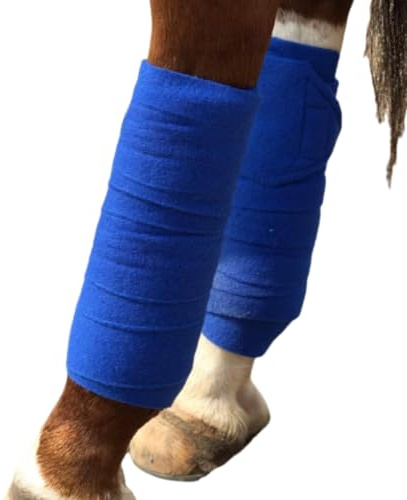 TCHAWk 4 Piezas Vendajes para Patas de Caballo, Bandas para Patas de Equino con Cierres de Gancho y Ojal, Polar 200 * 12cm (Azul)