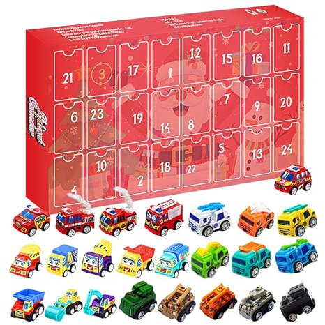 Jul adventskalender nedräkningsset - festlig lastbil leksakssamling, bil spelkit | Semester present för pojkar och 24 dagar överraskningskalender för bil