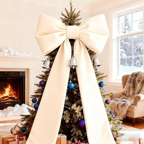 Weihnachtsbaumschleifen Groß, Weihnachtsbaumspitzen-Schleife, Große Rote Burgunder-Samt-Schleifen für Weihnachtsbäume Samt-Schleifen-Dekorationen für Fenster Wand Tür (Weiß)