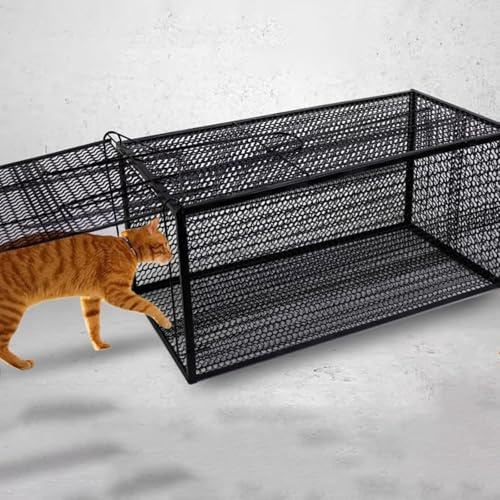 Générique Piège à Chat Réutilisable – Trappe pour Chats Errants, Cage en Fil de, Facile à Nettoyer, Non Toxique, Piège Vivant sans CruautéBlack,M