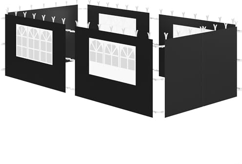 Zelsius Paredes laterales para carpa de 3 x 6 m, 6 piezas, color negro, juego de 4 piezas para cenadores de 3 x 3 m, UV30, pared lateral con ventana, plegable con cierre de