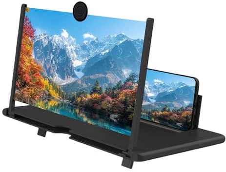 KLINNA Lente di ingrandimento per cellulare da 12 pollici, specchio acrilico HD, pieghevole, con supporto, anti-luce blu 3D, schermo di ingrandimento, per guardare video, nero