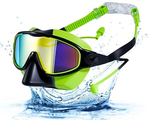 Simmask för barn, anti-dimma, vidsyn, UV-skydd, med nässkydd och öronproppar - för barn, simmask - för pool, strand, dykning, snorkling - från 3 år till 14 år