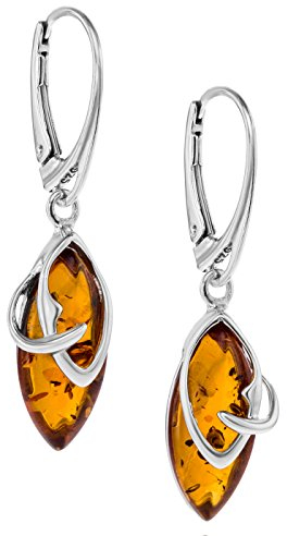 Damen Ohrringe Aus Sterlingsilber Mit Bernstein In Tropfenform