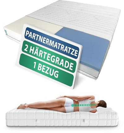 AM Qualitätsmatratzen Partnermatratze 200x200cm H2 H3 24cm - Made in Germany & Oeko TEX Siegel - Partner Tascheneferkernmatratze 200x200 mit 2 Härtegraden & Lyocell Bezug