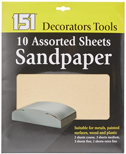 Decorators Tools HD1002D 10 Assorted Sandpaper Sheets for Metal Wood Plaster Paint Decorating Fine Medium, 28 x 23cm