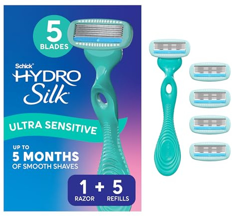 Schick Hydro Silk Sensitive 5-Blade Razors for Women, 1 Handle & 5 Refills