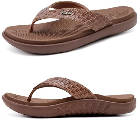 KuaiLu Tongs Femmes Sandales en Cuir de Mode été Avec Support de Orthopédique Tongs de Plage et Claquettes de Piscine