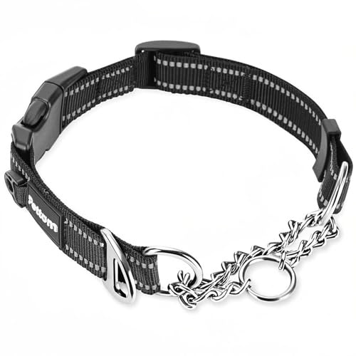 PETTOM Collare Semistrozzo Cane, Collare Cane Con Serratura di Sicurezza, Collare a Strozzo per Cani di Piccola, Media e Grande Taglia, Regolabile e Riflettente (M, Nero)