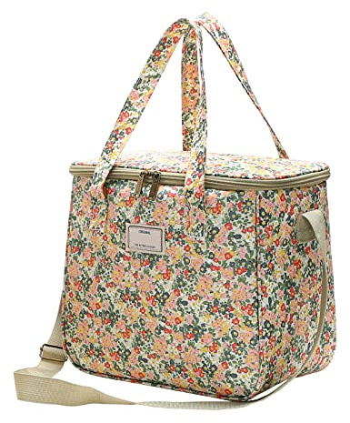 Nanxson Insulated Lunch Bag for Women Men Floral Cool Bag Lunch Box Waterproof Large Capacity Tote Bag for Picnics Work School (11L,A-Beige)