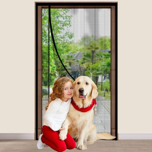 LATRAT Moustiquaire magnétique de porte en fibre de verre robuste - Protection contre les insectes- Rideau magnétique sans perçage - Non raccourcissant (120 x 210 cm)