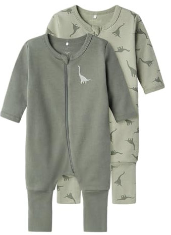 NAME IT Baby - Jungen Nbmnightsuit 2p Zip Ff Green Dino Noos Schlafanzug, Agave Green, 86 EU
