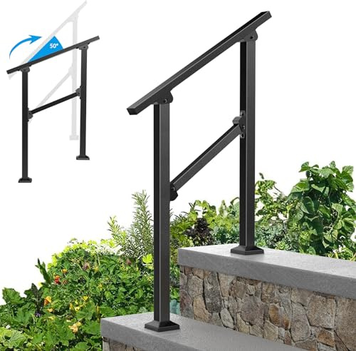 FOYUEE Wrought Iron Handrails for Outdoor Steps - Exterior Hand Rails for Concrete Steps Outside Metal Stair Railing Porch 2 Step