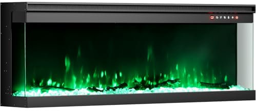 INMOZATA Electric Fire 40inch/102cm 3-Side Glass Display Media Wall Fire Recessed/Freestanding Electric Fireplace with 9 Colors Realistic LED Flame Effect Touch Remote Control & Overheat Protection
