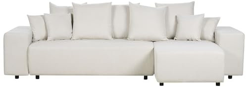 Modern Left Hand Fabric Corner Sofa Extra Scatter Cushions with Storage Light Beige Luspa