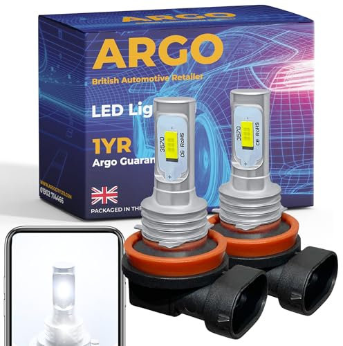 Argo H8 Led Headlight Bulb Xenon White 6000k 12v 708 PGJ19-2 H8 Led Fog Light Bulb Lamp Car Van Main Dipped High Low Beam Halogen Bright Upgrade H8 Headlight Bulb H8 Led Bulb